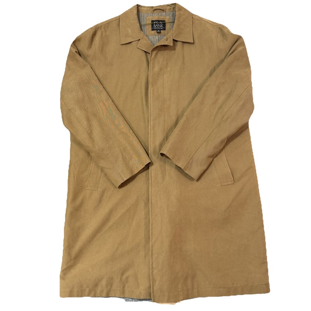 🧥 Jos. A. Bank Mens 46R Car Coat Jacket Tan Khaki Mid-Length Trench Overcoat
